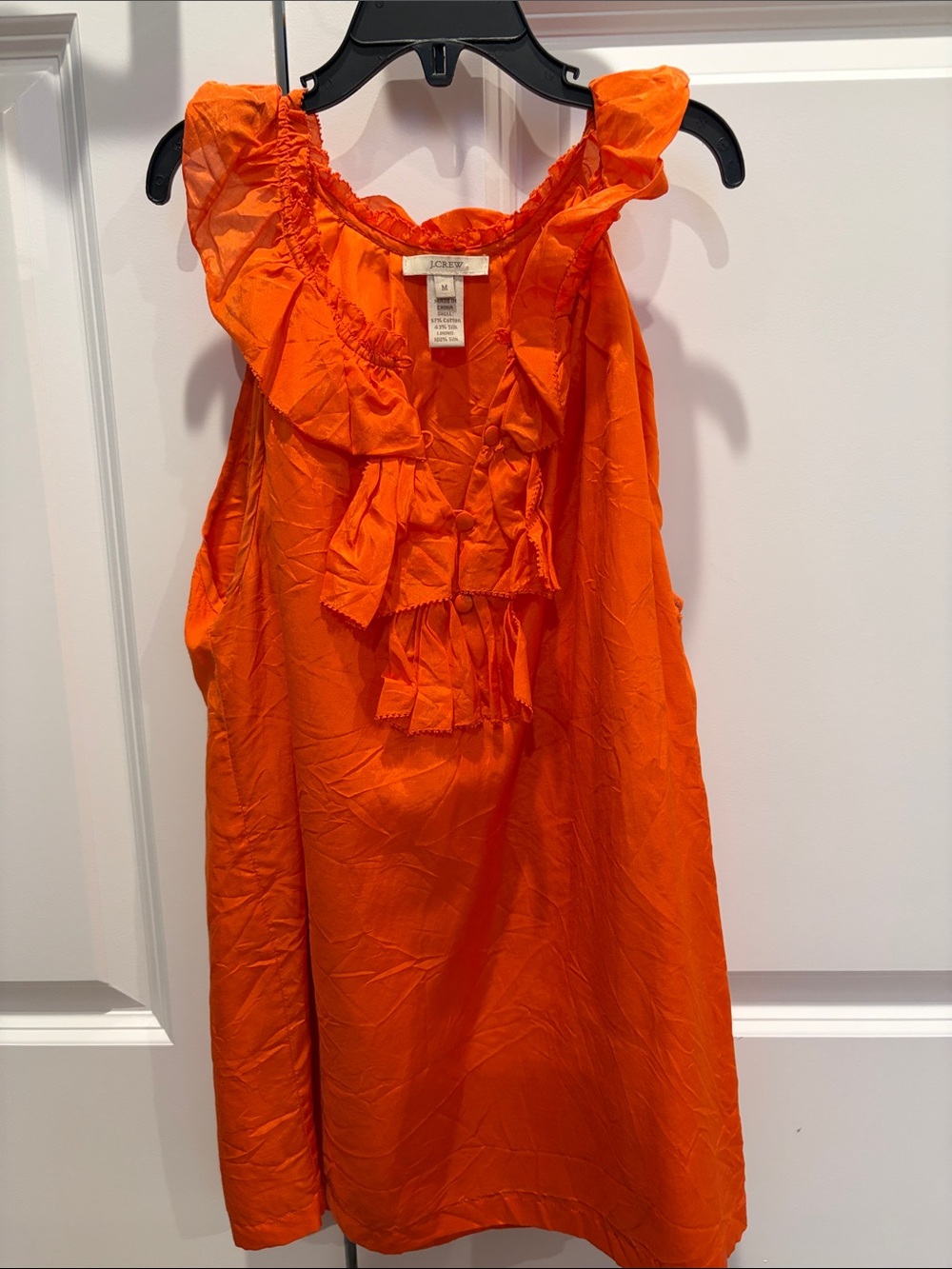 Vintage J. Crew Orange Ruffle Neck Sleeveless silk top